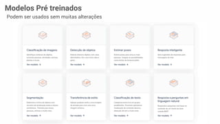 Modelos Pré treinados
Podem ser usados sem muitas alterações
 