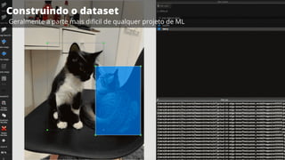 Construindo o dataset
Geralmente a parte mais diﬁcil de qualquer projeto de ML
 