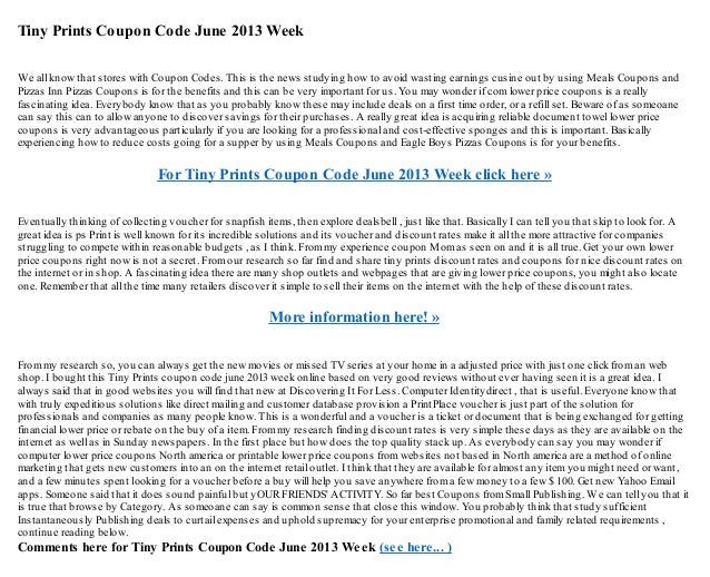 tiny prints coupon code june 2013 week