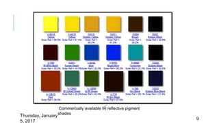 Thursday, January
5, 2017 9
Commercially available IR reflective pigment
shades
 
