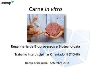 Carne in vitro 
Engenharia de Bioprocessos e Biotecnologia 
Trabalho Interdisciplinar Orientado III (TIO-III) 
Unesp-Araraquara | Setembro-2014 
 