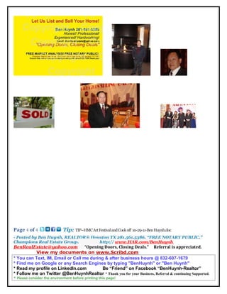 Page 4 of 4                  Tip: TIP--HMC Art Festival and Cook off 10-29-11-Ben Huynh.doc
- Posted by Ben Huynh, REALTOR...
