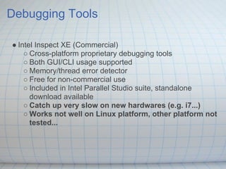 TIP1 - Overview of C/C++ Debugging/Tracing/Profiling Tools | PDF