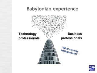 Babylonian experience
Technology
professionals
Business
professionals
‘What are theytalking about?’
 