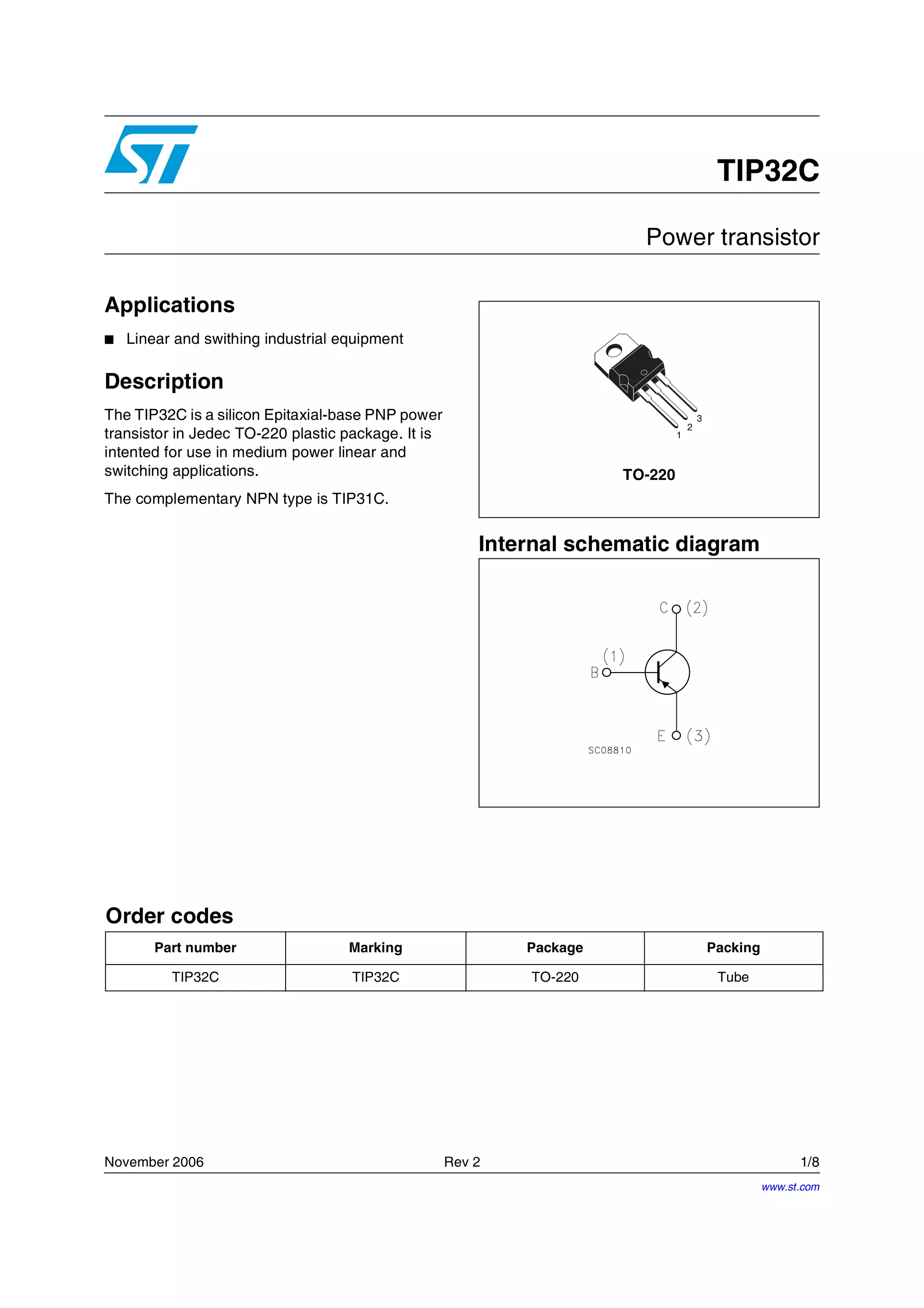 Original COMPLEMENTARY SILICON POWER TRANSISTORS TIP32 TIP32C TO-220F ...