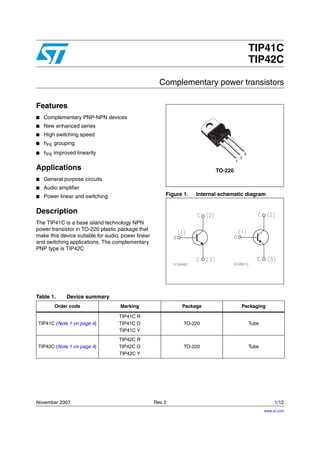 Original Transistor NPN TIP41C TIP41 6A 100V TO-220 New | PDF