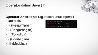 Materi Pertemuan 2 Tipe Data, Operator pada Java | PPTX