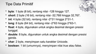 Byte Int Short Materi Pertemuan 2 Tipe Data, Operator pada Java | PPTX