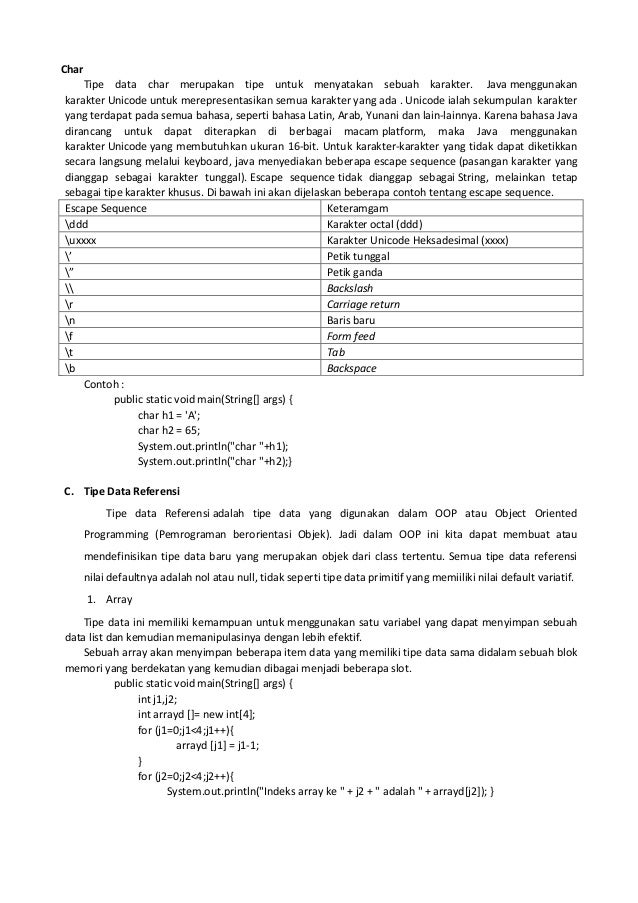 Tipe Data pada Bahasa Java