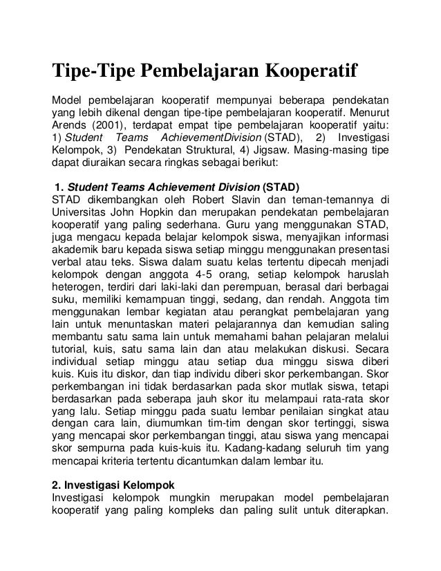 Tipe Pembelajaran Kooperatif