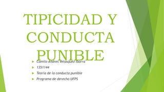 TIPICIDAD Y
CONDUCTA
PUNIBLE
 Camilo Andres Velasquez Ibarra
 1351144
 Teoría de la conducta punible
 Programa de derecho UFPS
 