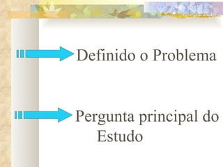   Definido o Problema Pergunta principal do Estudo 