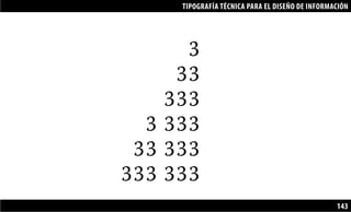 TIPOGRAFÍA TÉCNICA PARA EL DISEÑO DE INFORMACIÓN
143
3
33
333
3 333
33 333
333 333
 