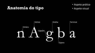 Anatomia do tipo
• Aspeto prático
• Aspeto visual
 