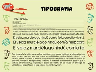 tipografia




Esta tipografía la utilice para realizar subtítulos, me parece estilizada y minimalista, me
gusta por eso y es palo seco, con buena lecturabilidad en medios digitales, tiene 3 tipos
de letra, la que utilice es la médium porque el grosor es perfecto para realizar títulos, no
presenta problemas de legibilidad y su forma es redonda, es esto falla un poco ya que si
se hace en tamaño muy pequeño por pixeles se deforma en las curvas, sin embargo no
utilice textos pequeños en el blog así que funcionó muy bien.
 