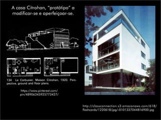 http://classconnection.s3.amazonaws.com/618/
flashcards/1220618/jpg/-0101337044816900.jpg
https://www.pinterest.com/
pin/48906345925773427/
A casa Citrohan, “protótipo” a
modificar-se e aperfeiçoar-se.
 