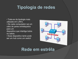 Tipologia de redes Trata-se da tipologia mais utilizada em LAN’s.