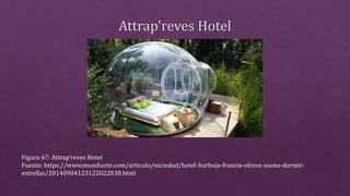 Figura 67: Attrap'reves Hotel
Fuente: https://www.mundiario.com/articulo/sociedad/hotel-burbuja-francia-ofrece-sueno-dormir-
estrellas/20140904123122022038.html
 