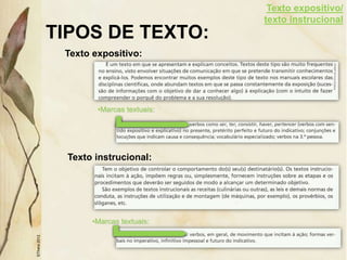TIPOS DE TEXTO:
Texto expositivo:
©Thera
2012
•Marcas textuais:
Texto instrucional:
•Marcas textuais:
Texto expositivo/
texto instrucional
 