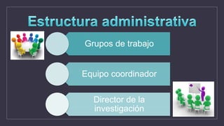 Grupos de trabajo
Equipo coordinador
Director de la
investigación
 