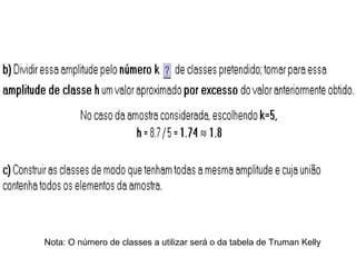 Nota: O número de classes a utilizar será o da tabela de Truman Kelly
 
