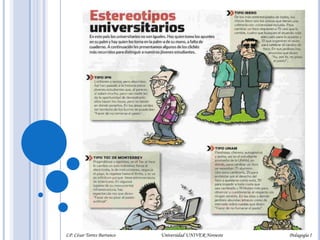 El alumno "showman"Este alumno es "hiperkinésico"; no se puede estar quieto ni en silencio.Es muy divertido y a todos les cae muy bien. Siempre está alegre y tiene "sal" para contar anécdotas y chistes. Tiene mucha energía y no se cansa nunca. Con frecuencia "le roba" la clase a los maestros. Al maestro nadie le hace caso; los alumnos no atienden a sus exposiciones y explicaciones.LP. César Torres Barranco                      Universidad UNIVER Noroeste                               Pedagogía I