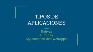 TIPOS DE
APLICACIONES
Nativas
Híbridas
Aplicaciones web(WebApps)
 