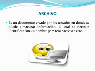 INTRODUCCION<br />Saber sobre extensiones de archivos, como manejarlos, conocer como están distribuidos en nuestro ordenad...