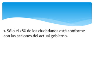1. Sólo el 28% de los ciudadanos está conforme
con las acciones del actual gobierno.
 