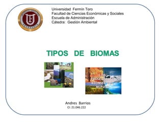 Universidad Fermín Toro 
Facultad de Ciencias Económicas y Sociales 
Escuela de Administración 
Cátedra: Gestión Ambiental 
Andres Barrios 
CI: 21.046.222 
 