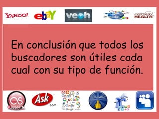 .
    En conclusión que todos los
    buscadores son útiles cada
    cual con su tipo de función.
 