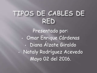 Presentado por:
• Omar Enrique Cárdenas
• Diana Álzate Giraldo
• Nataly Rodríguez Acevedo
Mayo 02 del 2016.
 