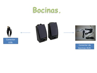 Conector de
bocinas AUX.
Conector
USB.
 