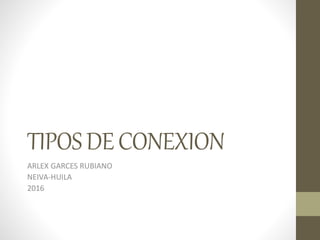 TIPOSDECONEXION
ARLEX GARCES RUBIANO
NEIVA-HUILA
2016
 