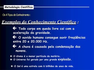 aula de tipos de conhecimento cientifico | PPTX