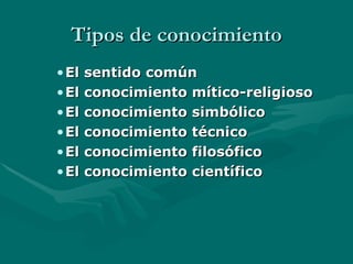 Tipos de conocimiento ,[object Object],[object Object],[object Object],[object Object],[object Object],[object Object]