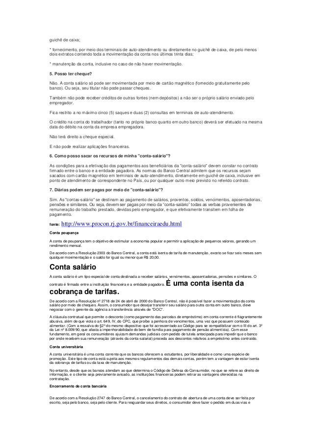 Tipos de contas bancárias (conta salário entre outras)