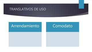 TRANSLATIVOS DE USO
Arrendamiento Comodato
 
