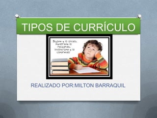 TIPOS DE CURRÍCULO
REALIZADO POR:MILTON BARRAQUIL
 
