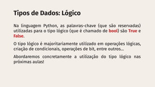 Fundamentos de Programação: Tipos de Dados e Manipulação em Python | PDF