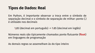 Fundamentos de Programação: Tipos de Dados e Manipulação em Python | PDF