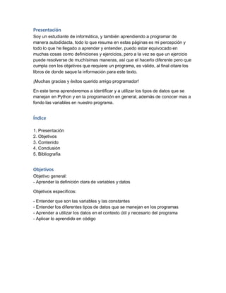 variables, constantes y tipos de datos en python | PDF