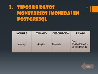 Tipos de datos de postgresql | PPTX