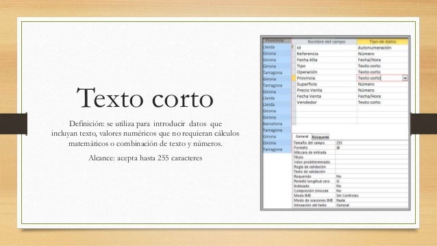Definicion De Texto Corto En Access