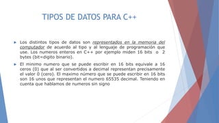 TIPOS DE DATOS PARA C++ | PPTX