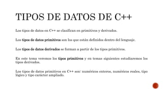 TIPOS DE DATOS PARA C++ | PPTX