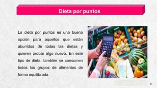 CASA DE ESQUÍ ALPINE 6
Dieta por puntos
La dieta por puntos es una buena
opción para aquellos que están
aburridos de todas las dietas y
quieren probar algo nuevo. En este
tipo de dieta, también se consumen
todos los grupos de alimentos de
forma equilibrada.
 