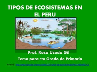 TIPOS DE ECOSISTEMAS EN
EL PERU
Prof. Rosa Uceda Gil
Fuente: http://www.tiposde.org/escolares/226-tipos-de-ecosistemas/#ixzz3d6wdEuCa
Tema para 5to Grado de Primaria
 