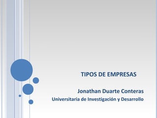 TIPOS DE EMPRESAS

            Jonathan Duarte Conteras
Universitaria de Investigación y Desarrollo
 
