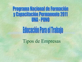 Tipos de Empresas Programa Nacional de Formación y Capacitación Permanente 2011 UNA - PUNO Educación Para el Trabajo 